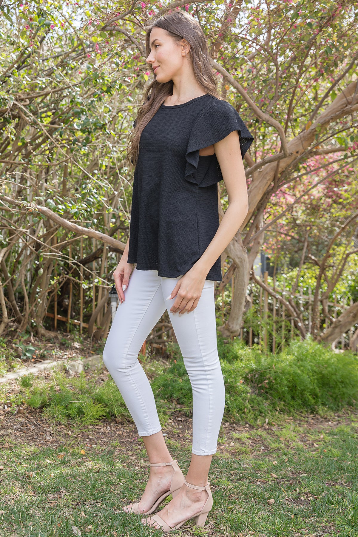 Plus Size Butterfly Sleeve Textured Solid Top