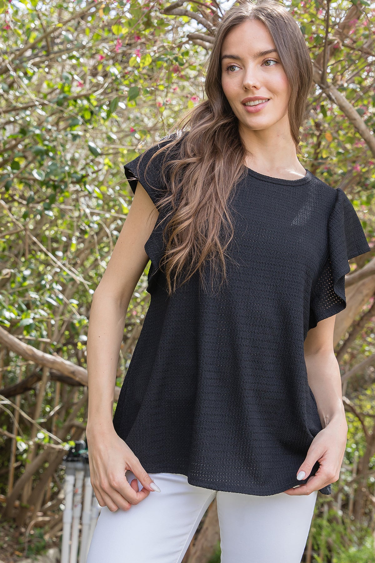 Plus Size Butterfly Sleeve Textured Solid Top