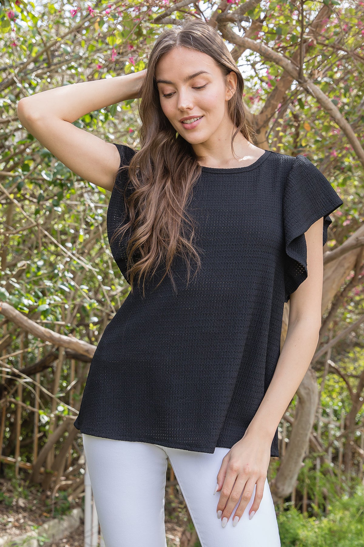 Butterfly Sleeve Textured Solid Top