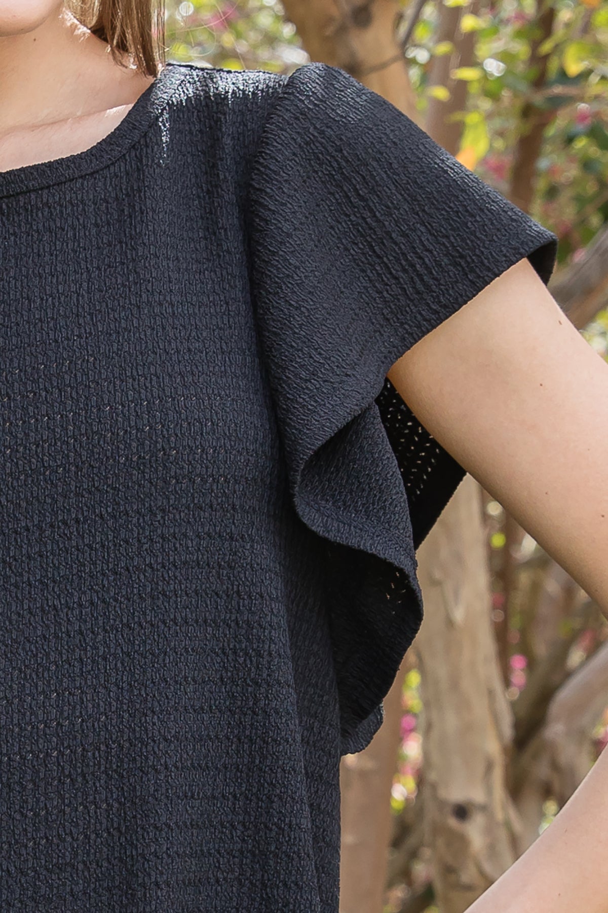 Butterfly Sleeve Textured Solid Top