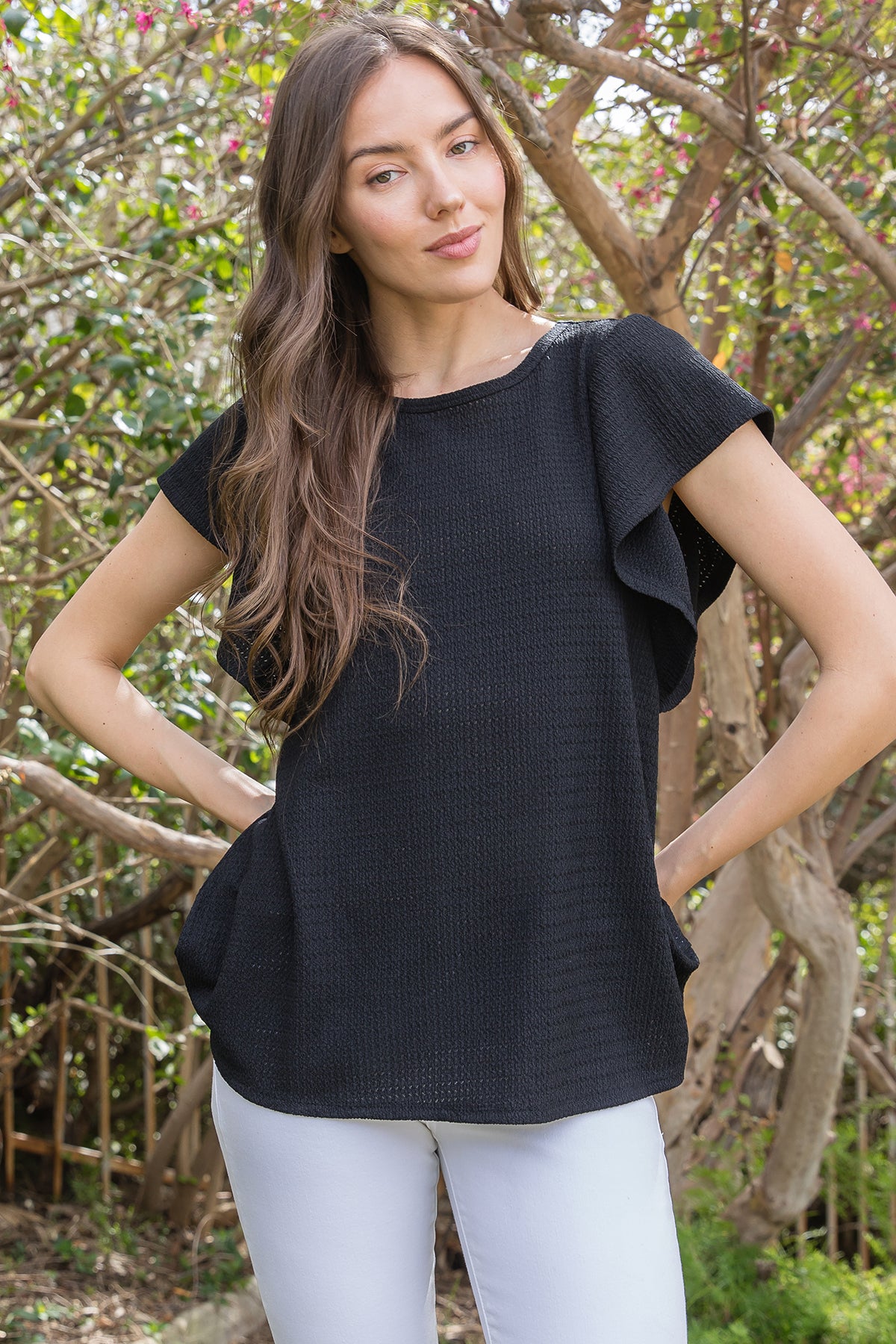 Butterfly Sleeve Textured Solid Top