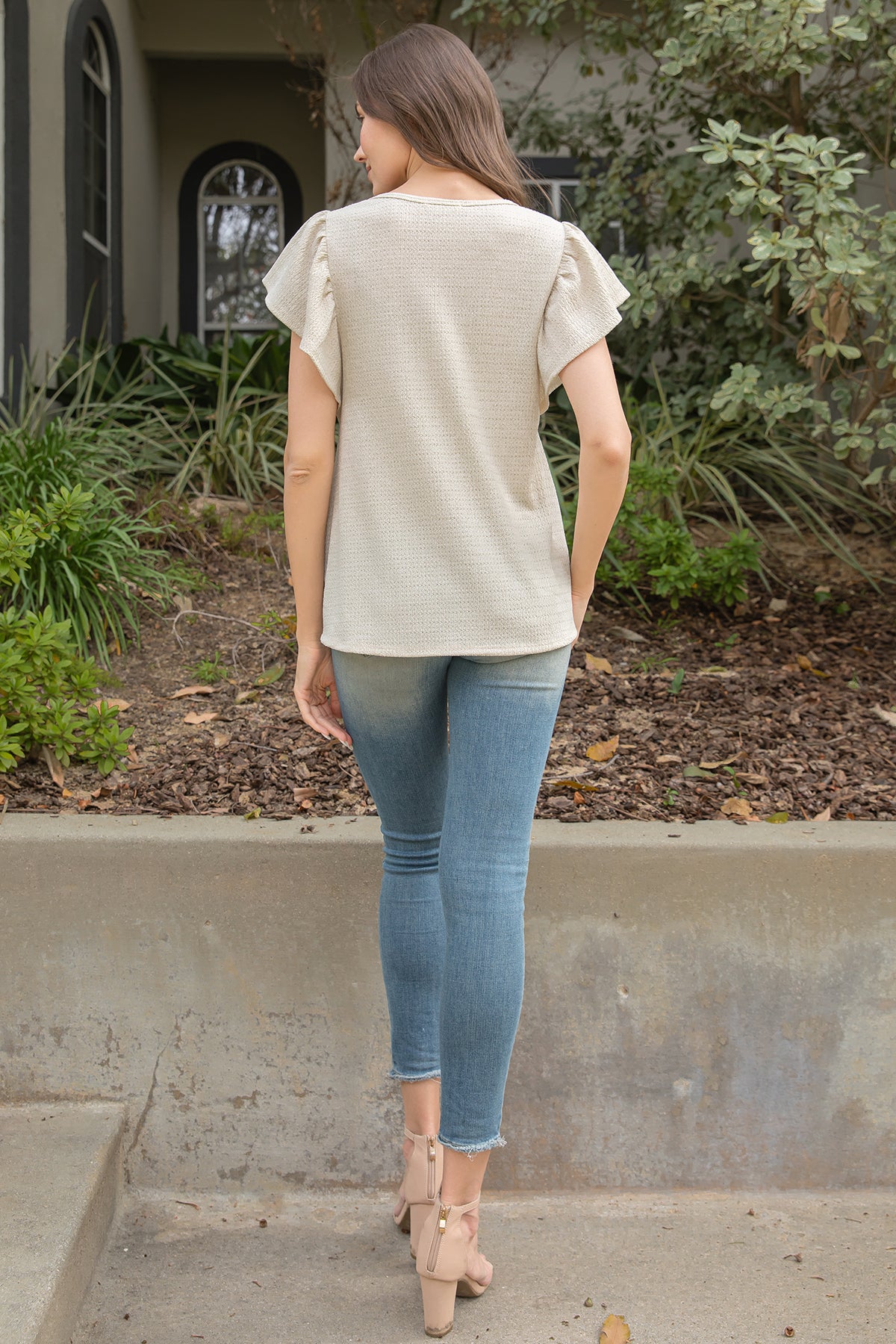 Butterfly Sleeve Textured Solid Top