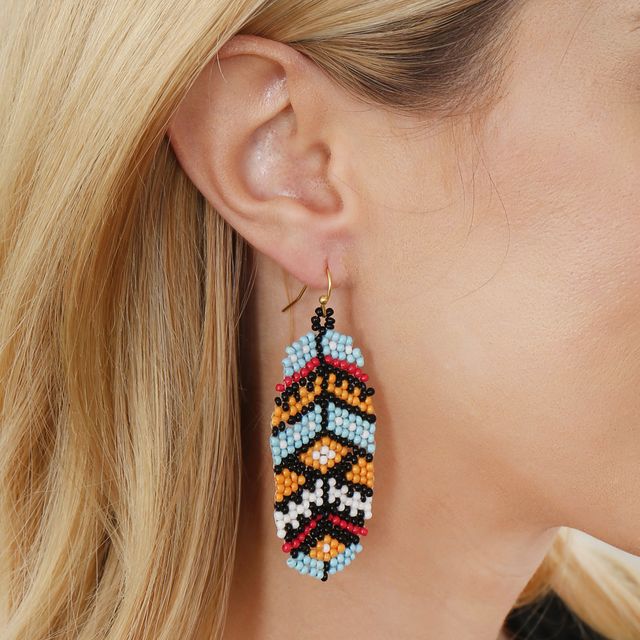 Aztec Western Seed Bead Oval Drop Earrings